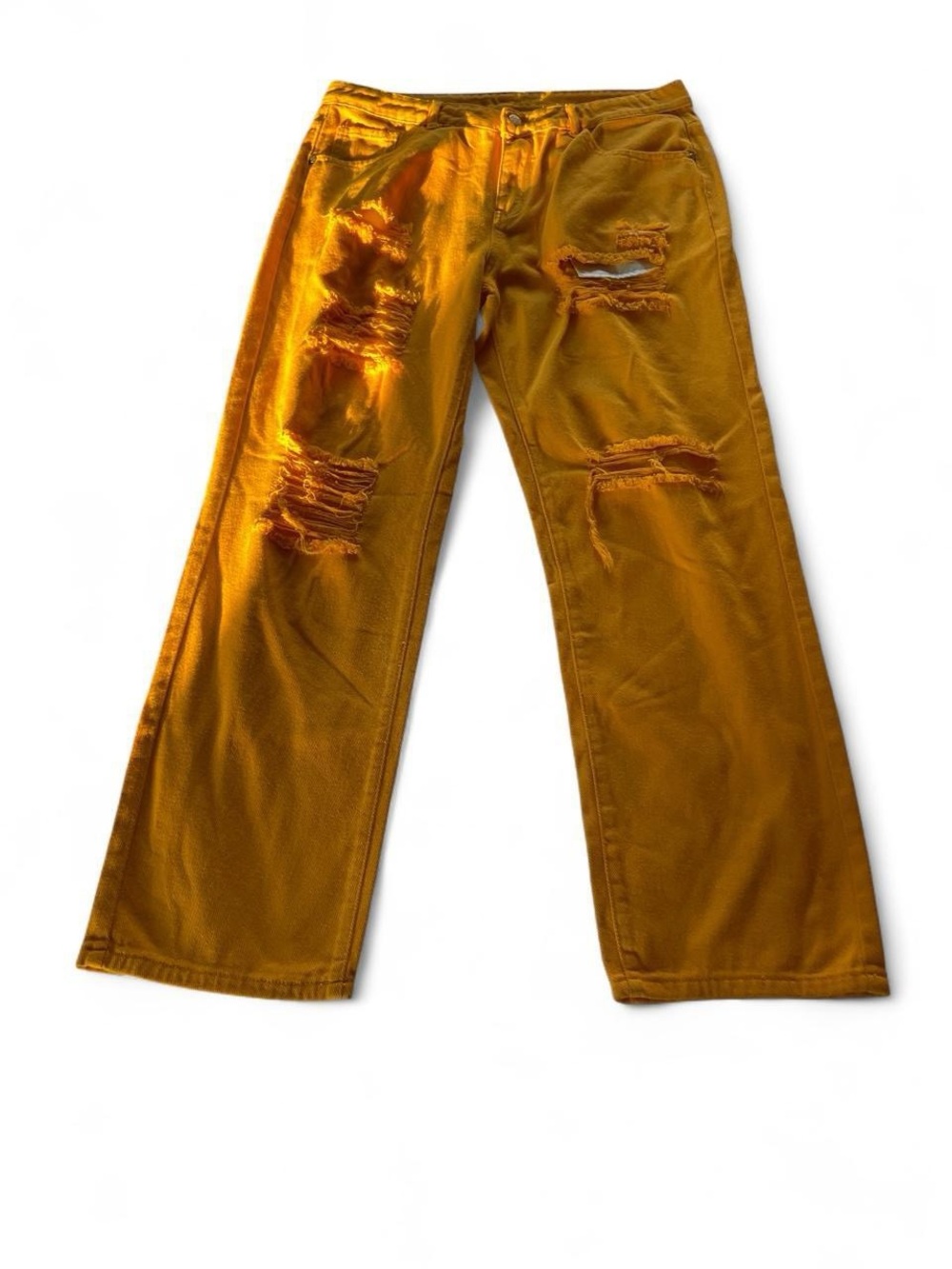 SHEIN Mustard Yellow Wide-Leg Distressed Pants